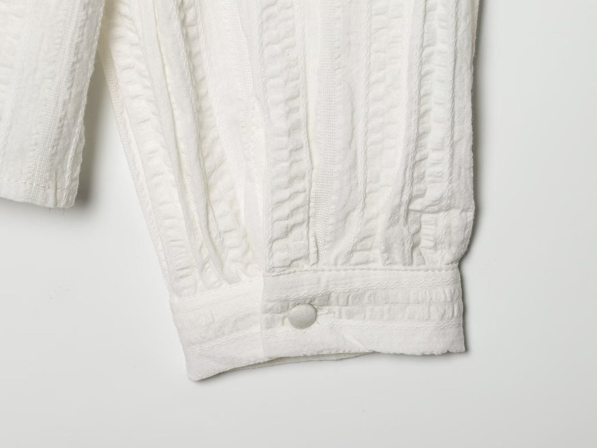 Women's pleated lace decorative casual shirt