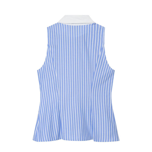 Women's bow decoration striped sleeveless shirt