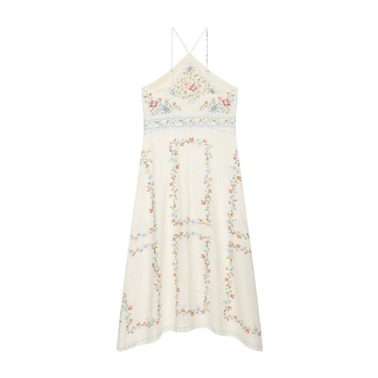 Women's linen blend printed MIDI dress