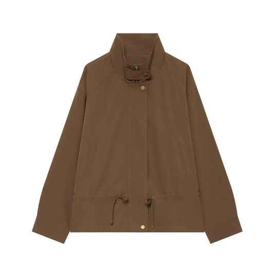 Women's with drawstring loose jacket windbreaker Coat