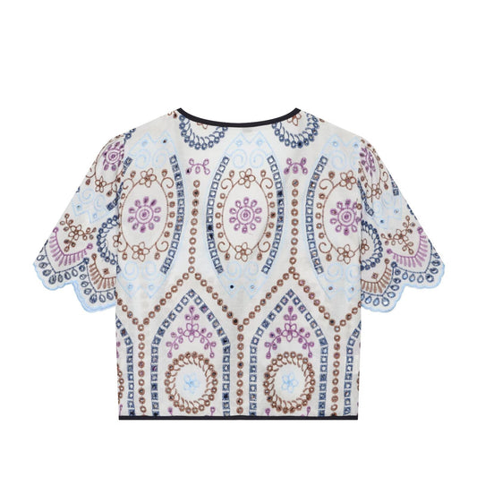 Women's hollowed out embroidered short top