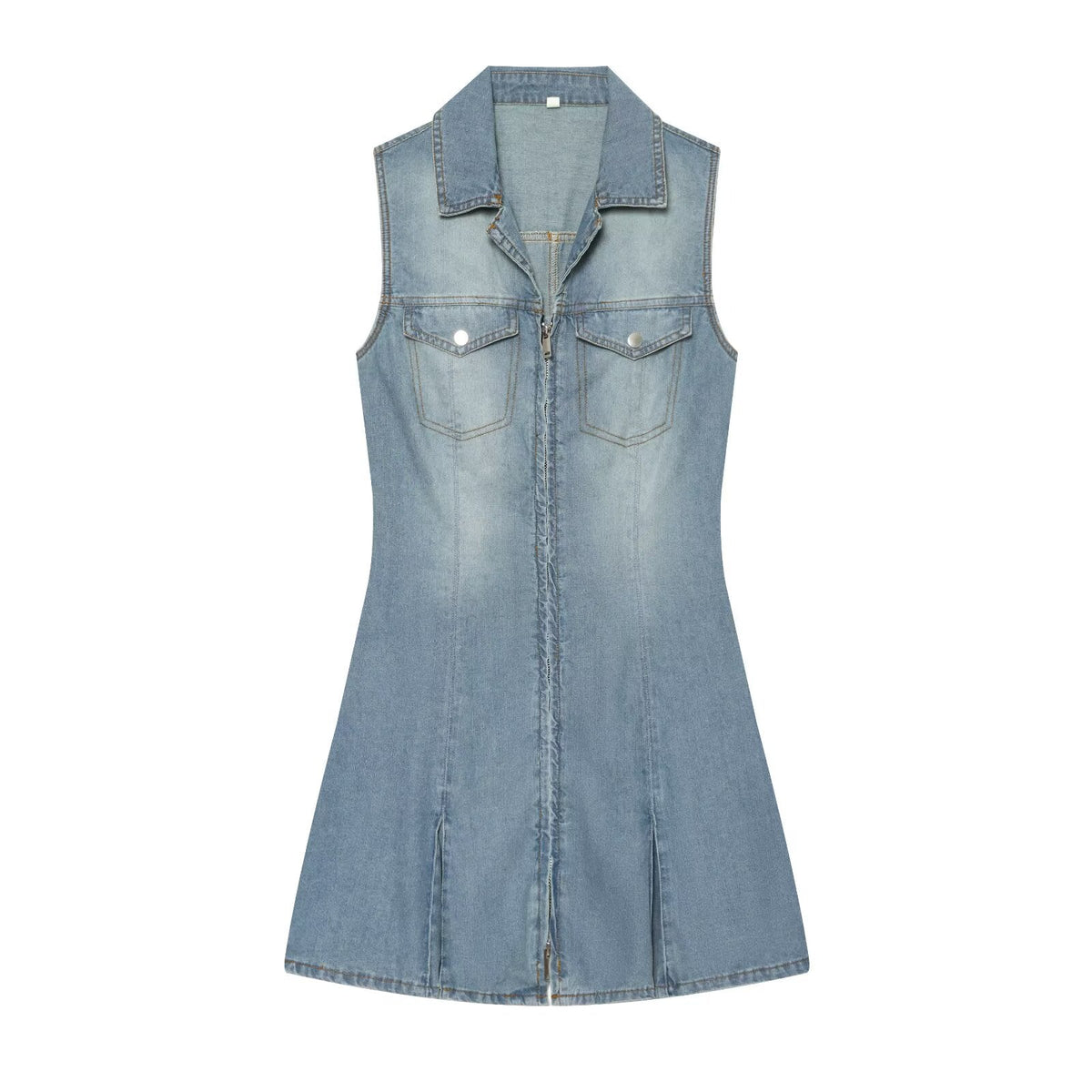 Women's sleeveless lapel denim dress