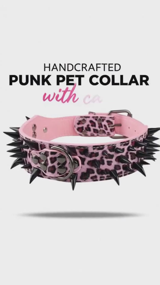 Pink & Black Studded Dog Collar